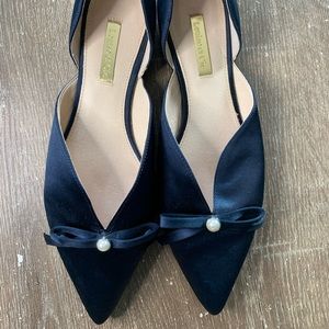 Louise et Cie satin navy blue flats with faux pearl